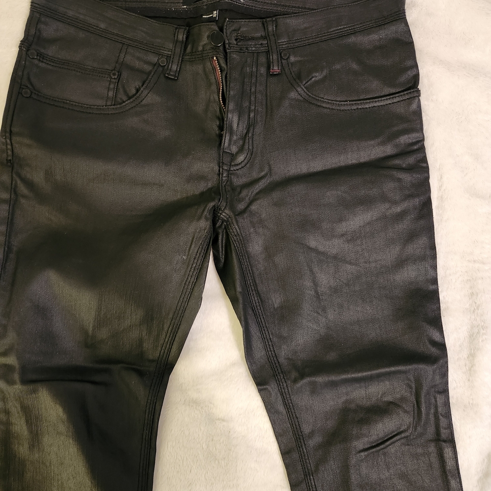 Slim Straight Black Leather-Type Pants for Men - Picture 5 of 5